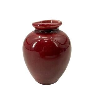 vintage small 2.5" tall burgundy Vase round Pot art pottery